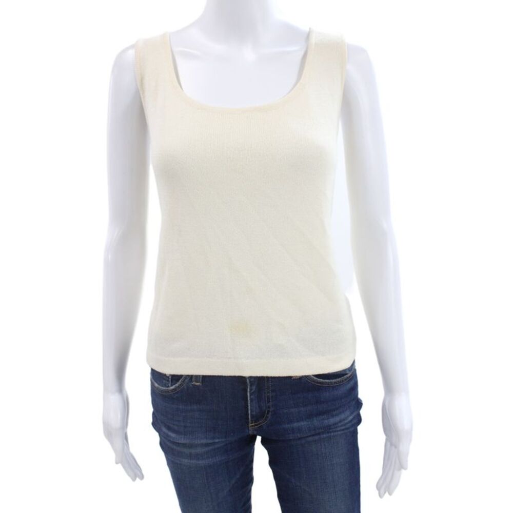 St. John Caviar Womens Beige Cotton Basic Tank Round Neck Solid Size M